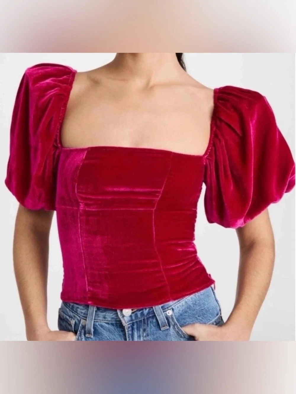 Reformation Luca Puff Sleeve Velvet Smock back blouse size 8